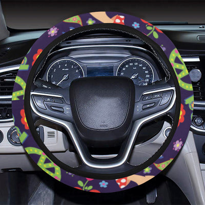 Flower Power Peace Design Print Steering Wheel Cover with Elastic Edge