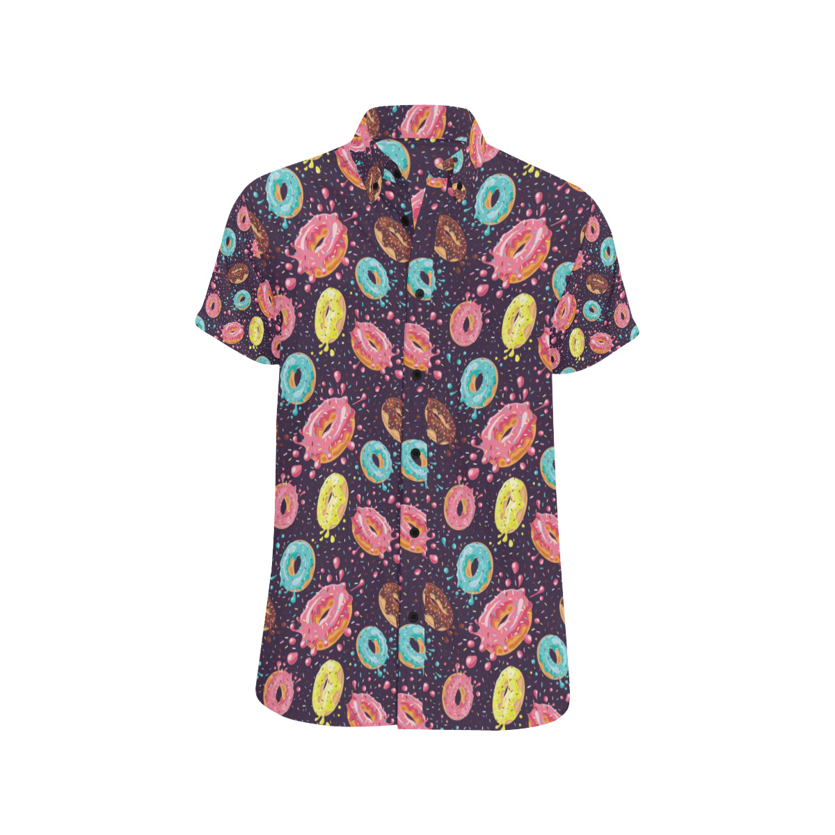 Donut Pattern Print Design DN03 Men's Short Sleeve Button Up Shirt