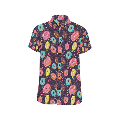 Donut Pattern Print Design DN03 Men's Short Sleeve Button Up Shirt