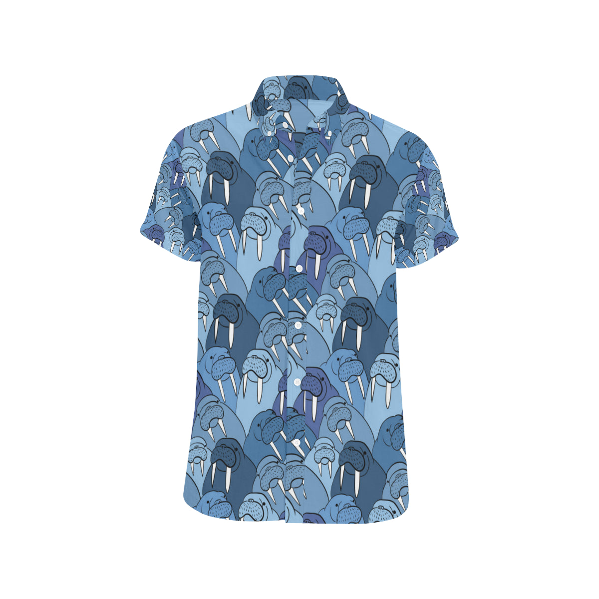 Walrus Pattern Print Design 01 Men's Short Sleeve Button Up Shirt