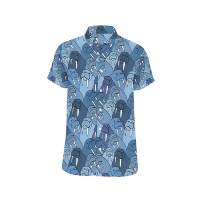 Walrus Pattern Print Design 01 Men's Short Sleeve Button Up Shirt