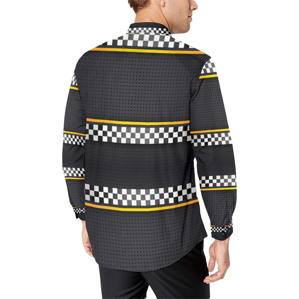 Checkered Flag Yellow Line Style Men's Long Sleeve Shirt