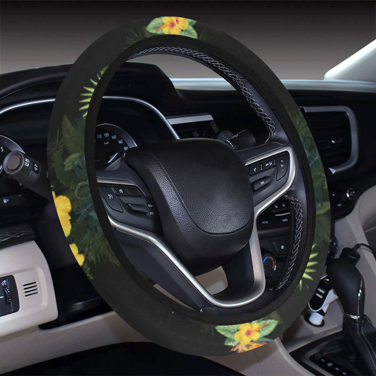 Pineapple Tropical Flower Print Pattern Steering Wheel Cover with Elastic Edge