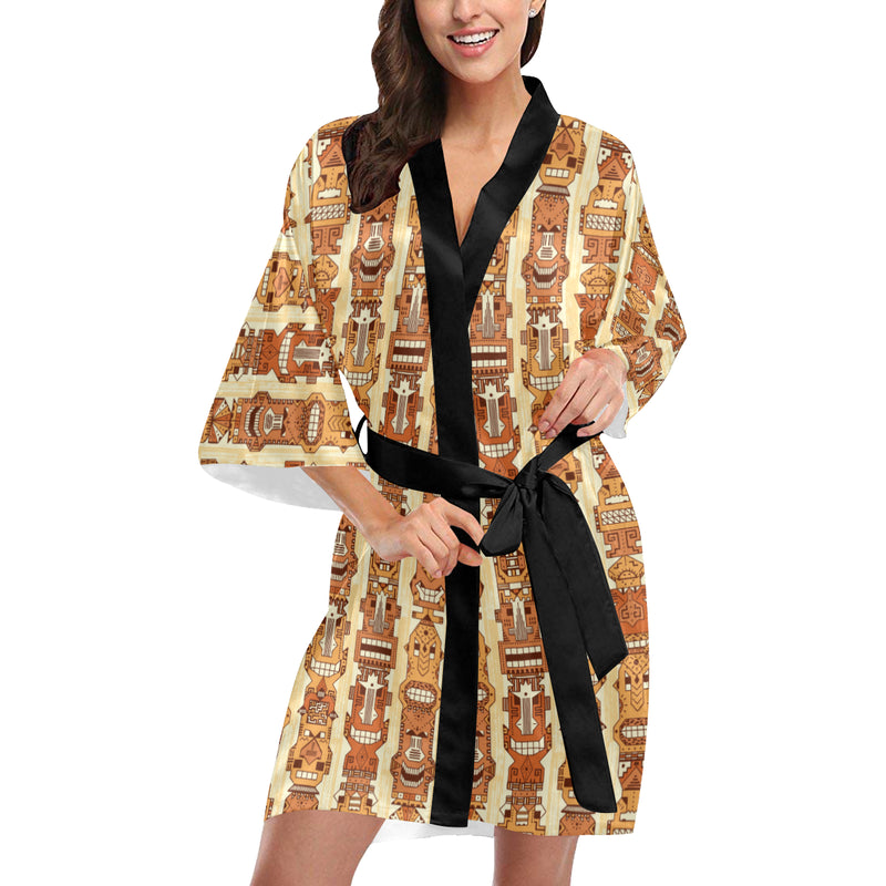 Tiki Orange Vertical Pattern Women Kimono Robe