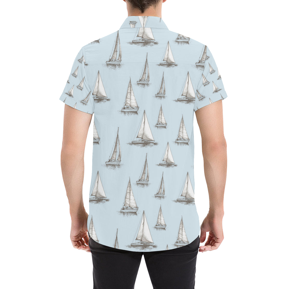 Sailing Ships Pattern Print Design A01 Men's Short Sleeve Button Up Shirt