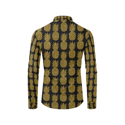Gold Pineapple Pattern Print Design PP011 Men's Long Sleeve Shirt