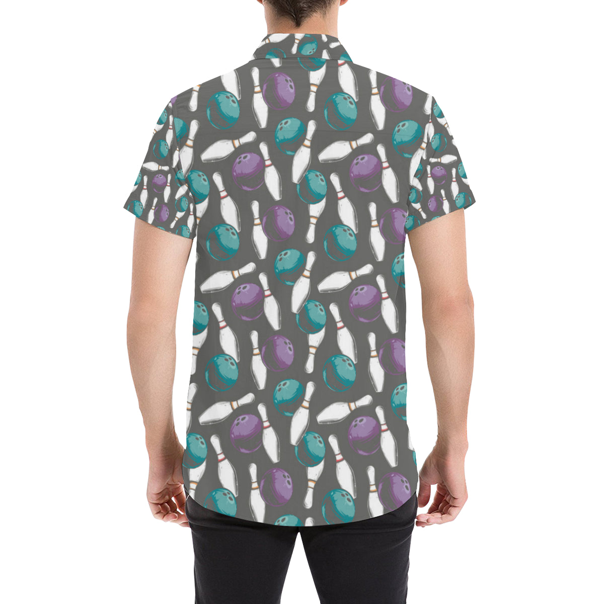 Bowling Pattern Print Design 03 Men's Short Sleeve Button Up Shirt