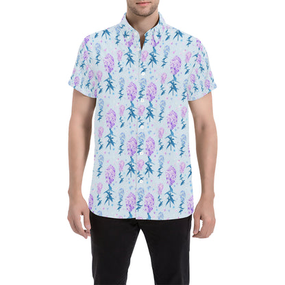 Lilac Pattern Print Design LI05 Men's Short Sleeve Button Up Shirt