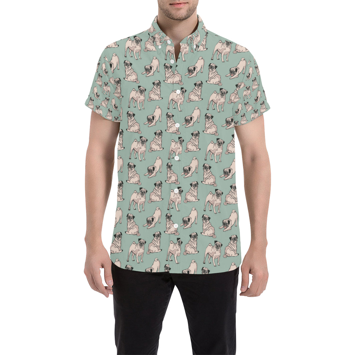 Pug Pattern Print Design A01 Men's Short Sleeve Button Up Shirt