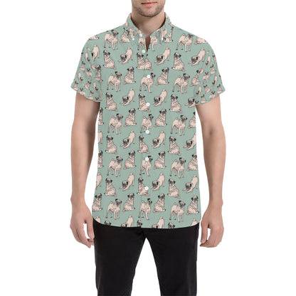 Pug Pattern Print Design A01 Men's Short Sleeve Button Up Shirt