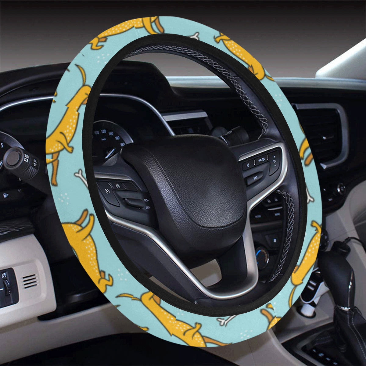 Dachshund Pattern Print Design 08 Steering Wheel Cover with Elastic Edge