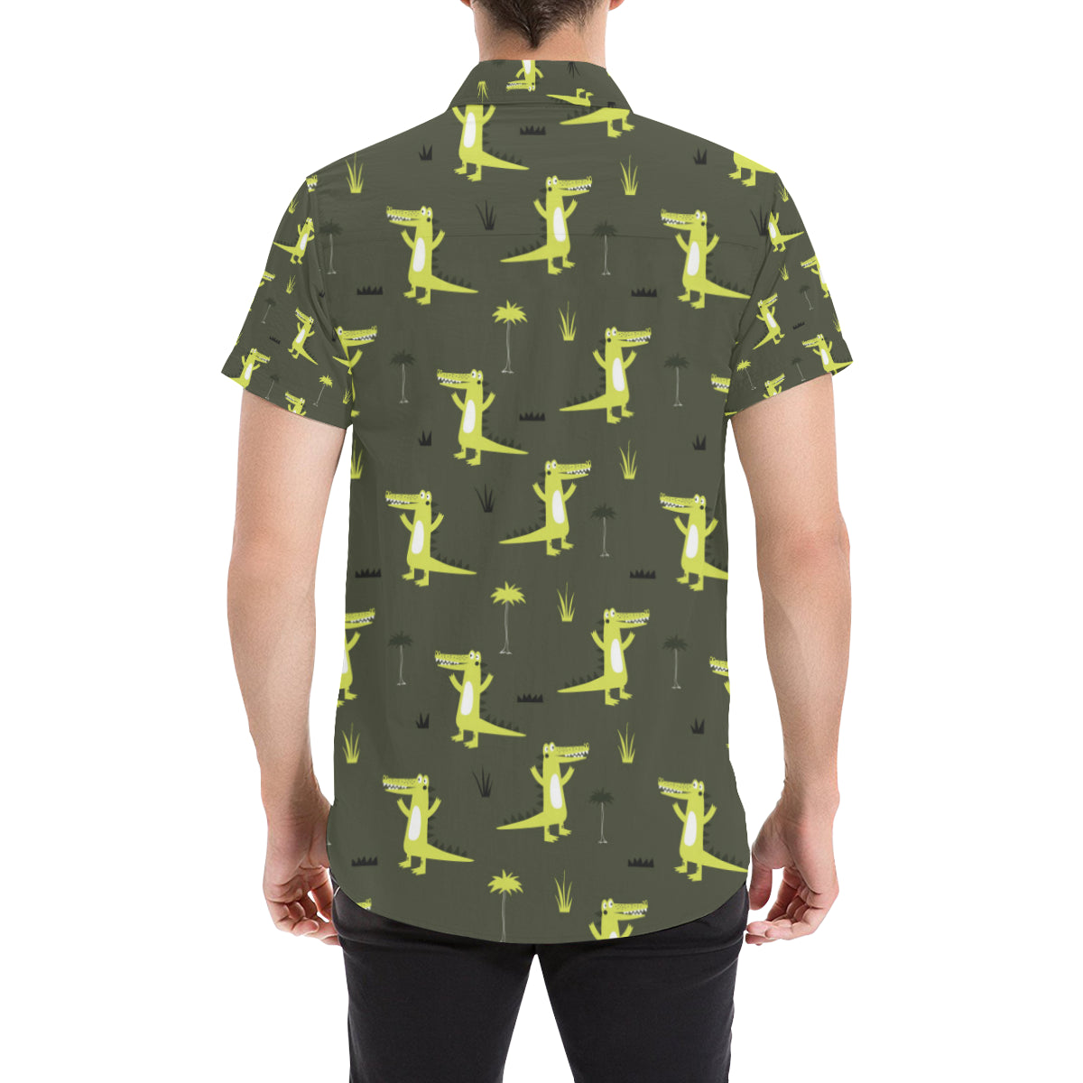 Alligator Pattern Print Design 05 Men's Short Sleeve Button Up Shirt