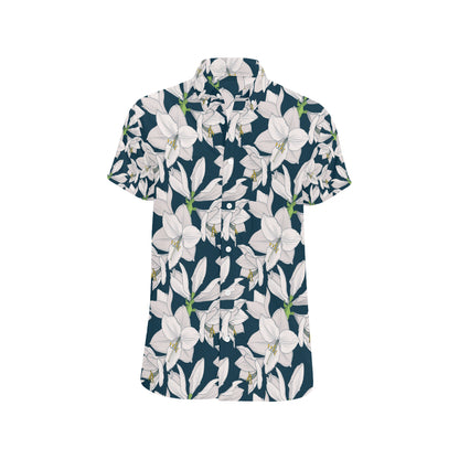 Amaryllis Pattern Print Design 01 Men's Short Sleeve Button Up Shirt