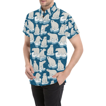 Polar Bear Pattern Print Design PB03 Men's Short Sleeve Button Up Shirt