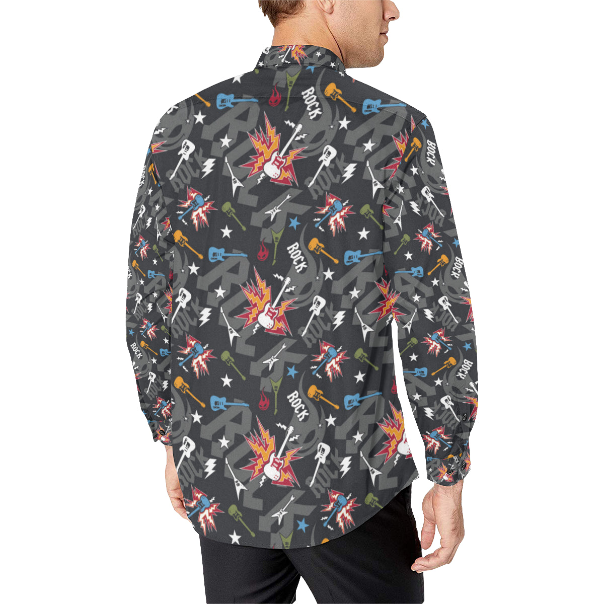 Rock and Roll Pattern Print Design A01 Men's Long Sleeve Shirt