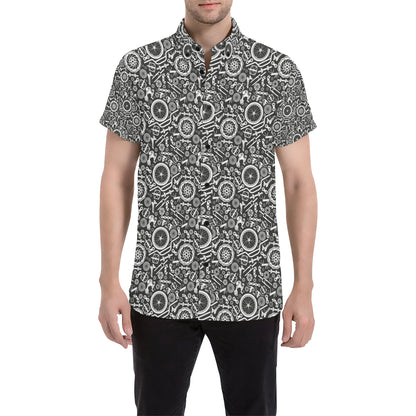 Bicycle Tools Pattern Print Design 02 Men's Short Sleeve Button Up Shirt