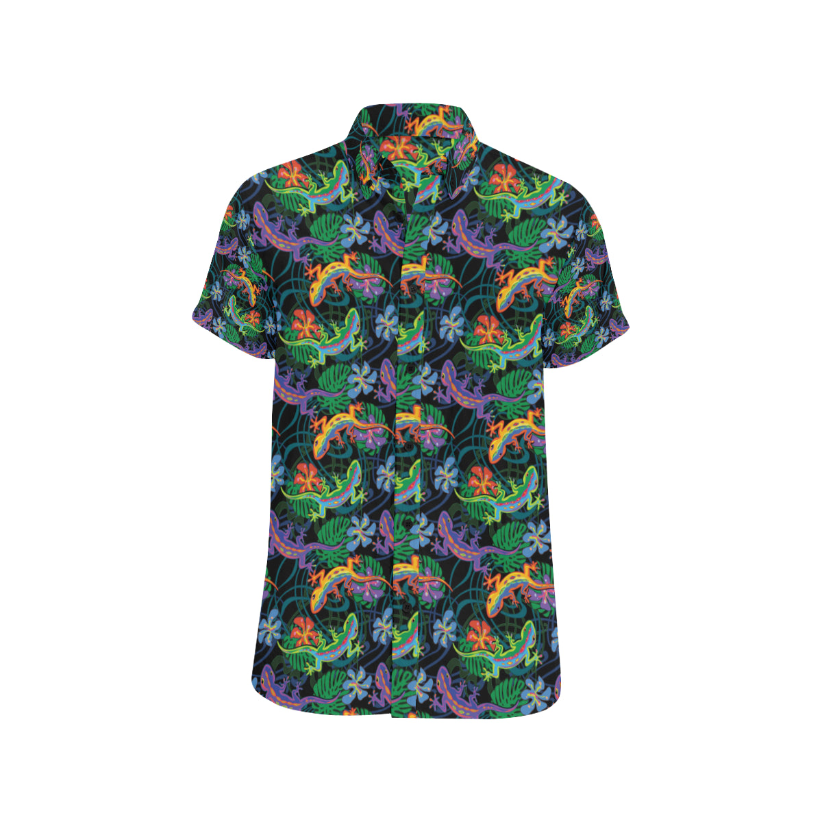 Gecko Colorful Pattern Print Design 01 Men's Short Sleeve Button Up Shirt