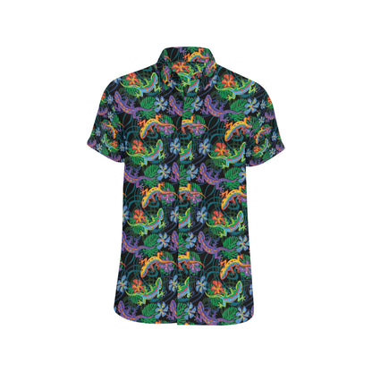 Gecko Colorful Pattern Print Design 01 Men's Short Sleeve Button Up Shirt