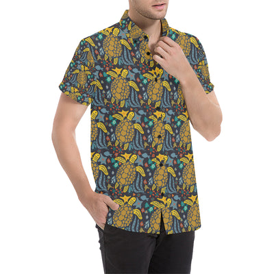 Sea Turtle Pattern Print Design T03 Men's Short Sleeve Button Up Shirt