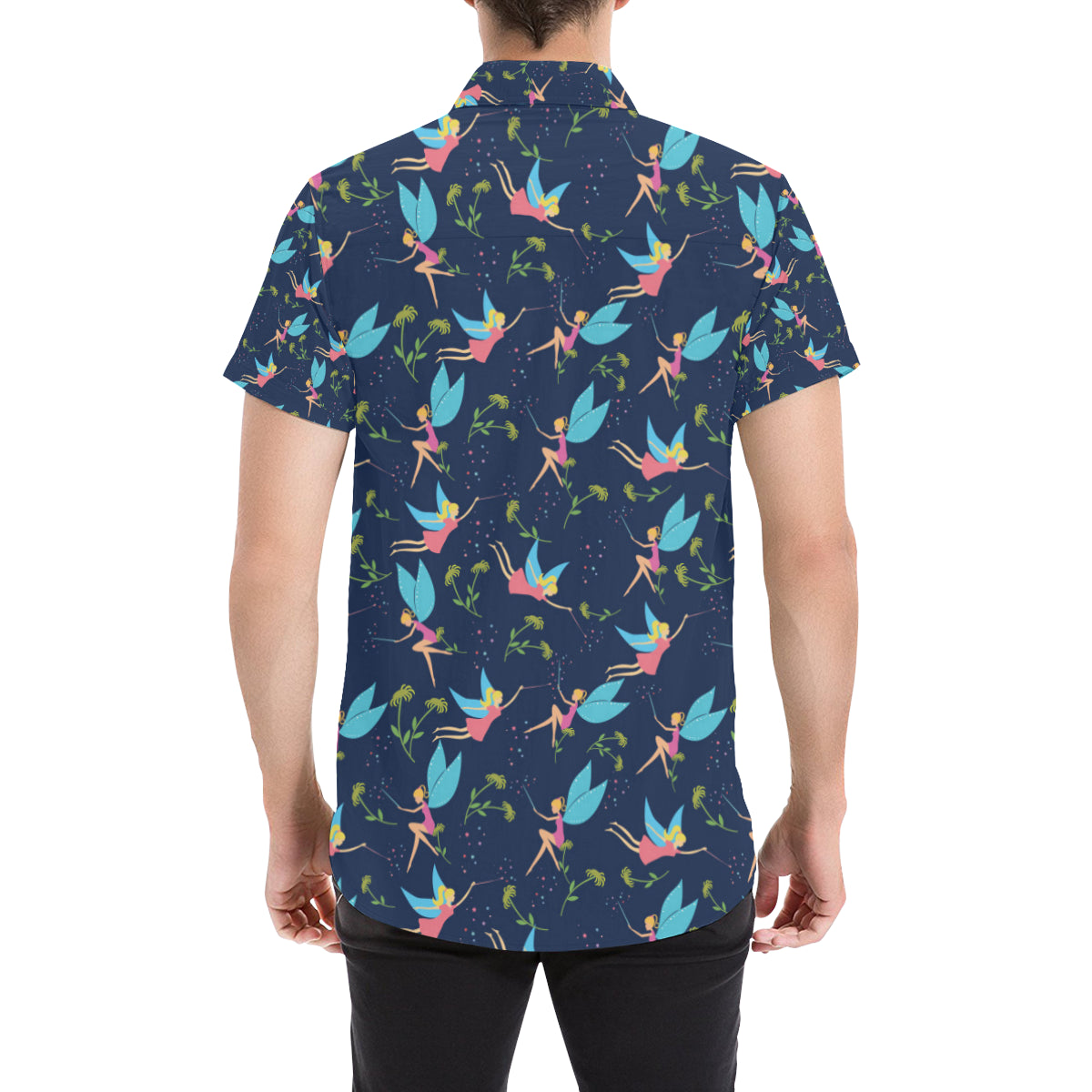 Fairy with flower Print Pattern Men's Short Sleeve Button Up Shirt