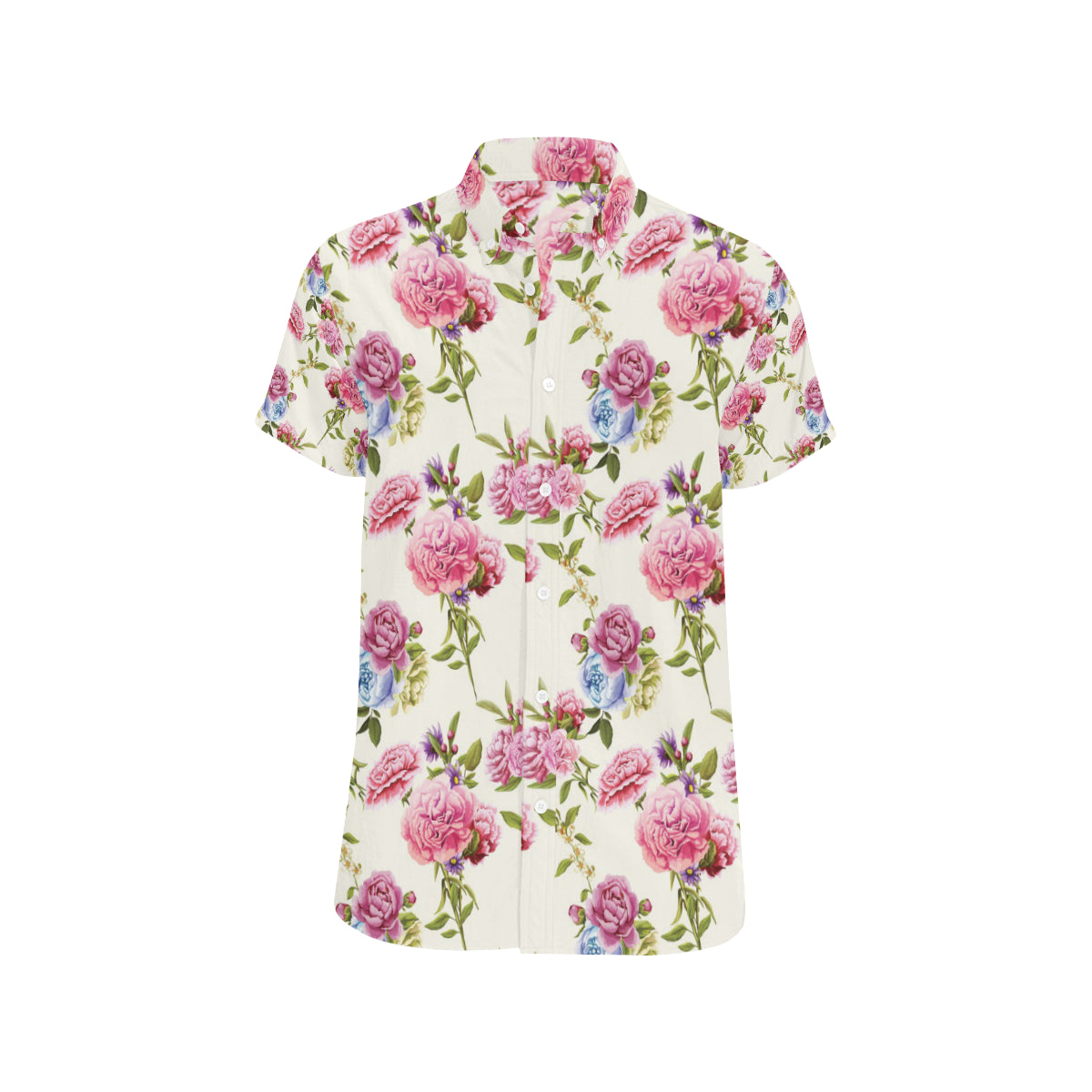 Carnations Pattern Print Design CN02 Men's Short Sleeve Button Up Shirt
