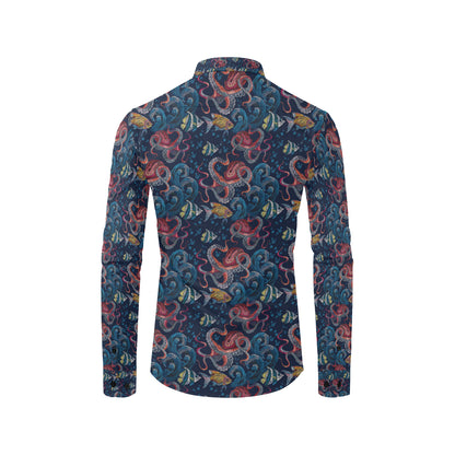 Octopus Deep Sea Print Themed Men's Long Sleeve Shirt