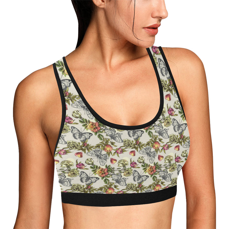 Butterfly Flower Pattern Print Design 06 Sports Bra