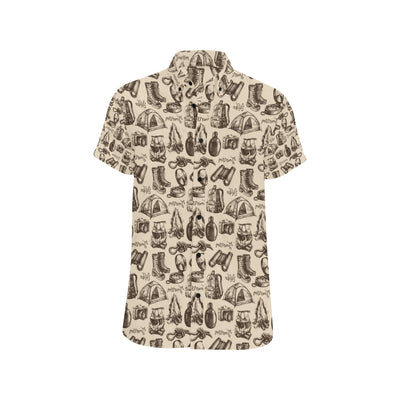 Camping Pattern Print Design 01 Men's Short Sleeve Button Up Shirt