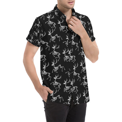 Deer Skeleton Print Pattern Men's Short Sleeve Button Up Shirt