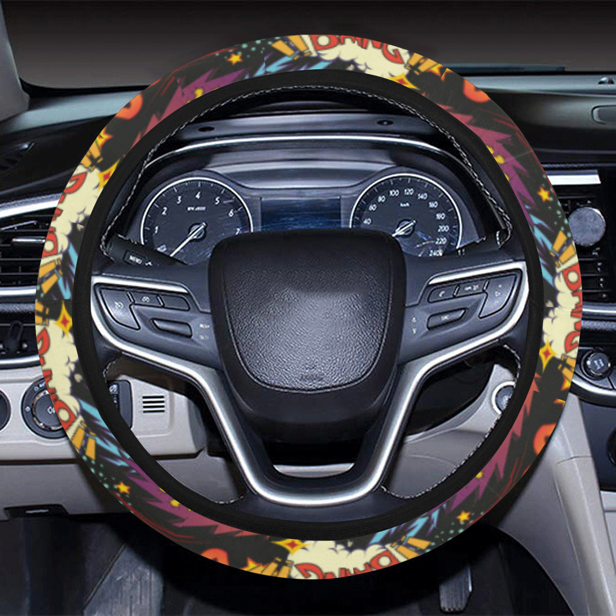 Comic Book Pattern Print Design 01 Steering Wheel Cover with Elastic Edge