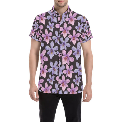 Orchid Pattern Print Design OR08 Men's Short Sleeve Button Up Shirt