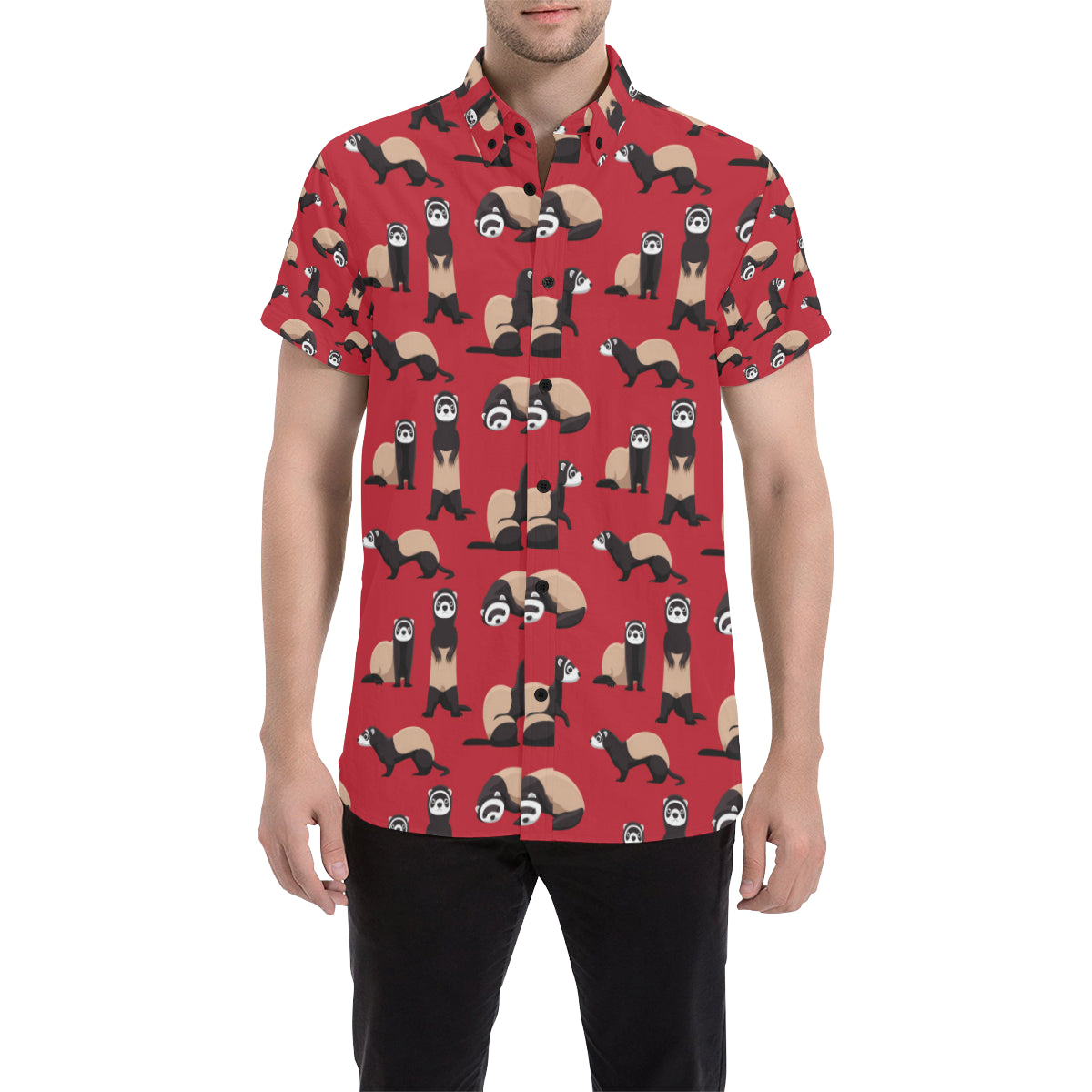 Ferret Pattern Print Design 02 Men's Short Sleeve Button Up Shirt