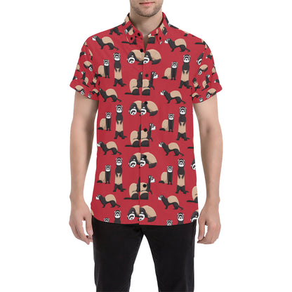 Ferret Pattern Print Design 02 Men's Short Sleeve Button Up Shirt