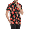 Red Hibiscus Pattern Print Design HB021 Men's Short Sleeve Button Up Shirt