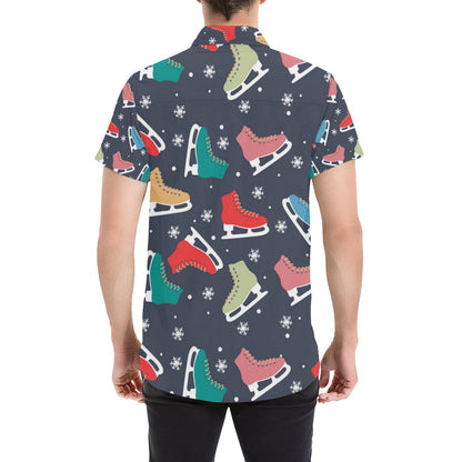 Ice Skate Pattern Print Design 04 Men's Short Sleeve Button Up Shirt