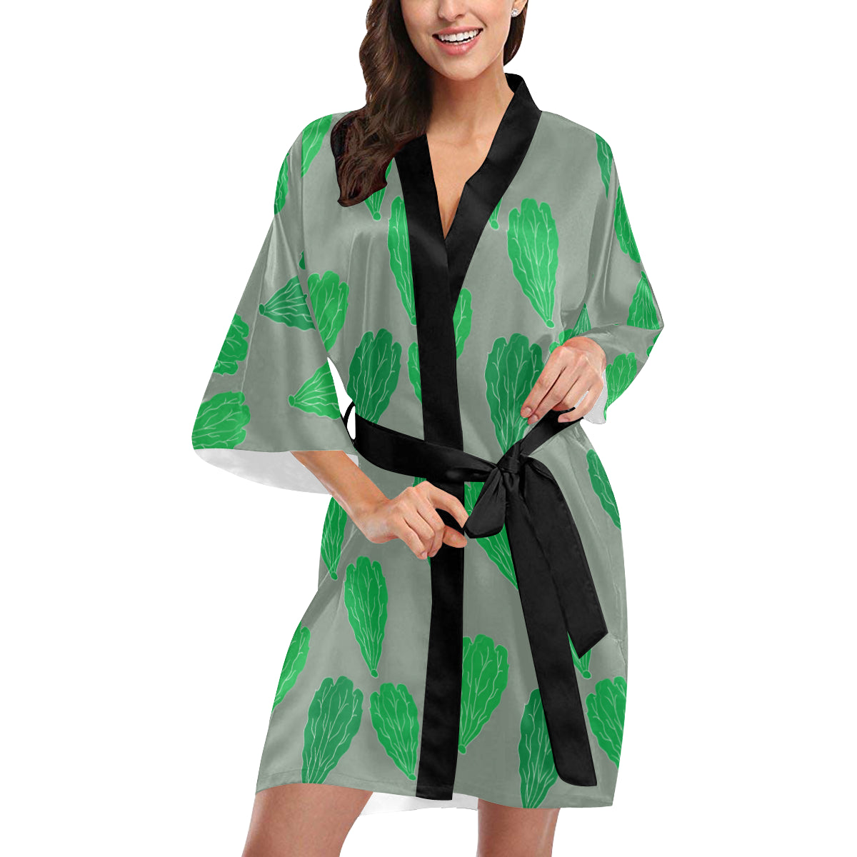 Lettuce Pattern Print Design 02 Women's Short Kimono