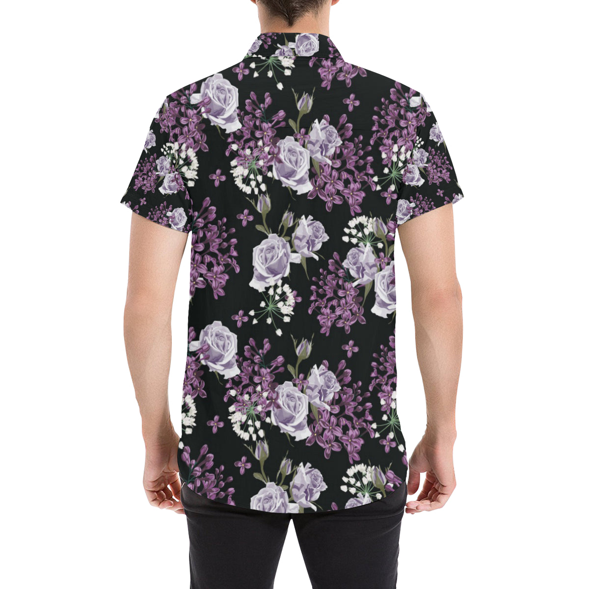Lilac Pattern Print Design LI04 Men's Short Sleeve Button Up Shirt