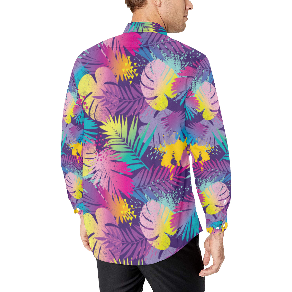 Palm Leaf Pattern Print Design A04 Men's Long Sleeve Shirt