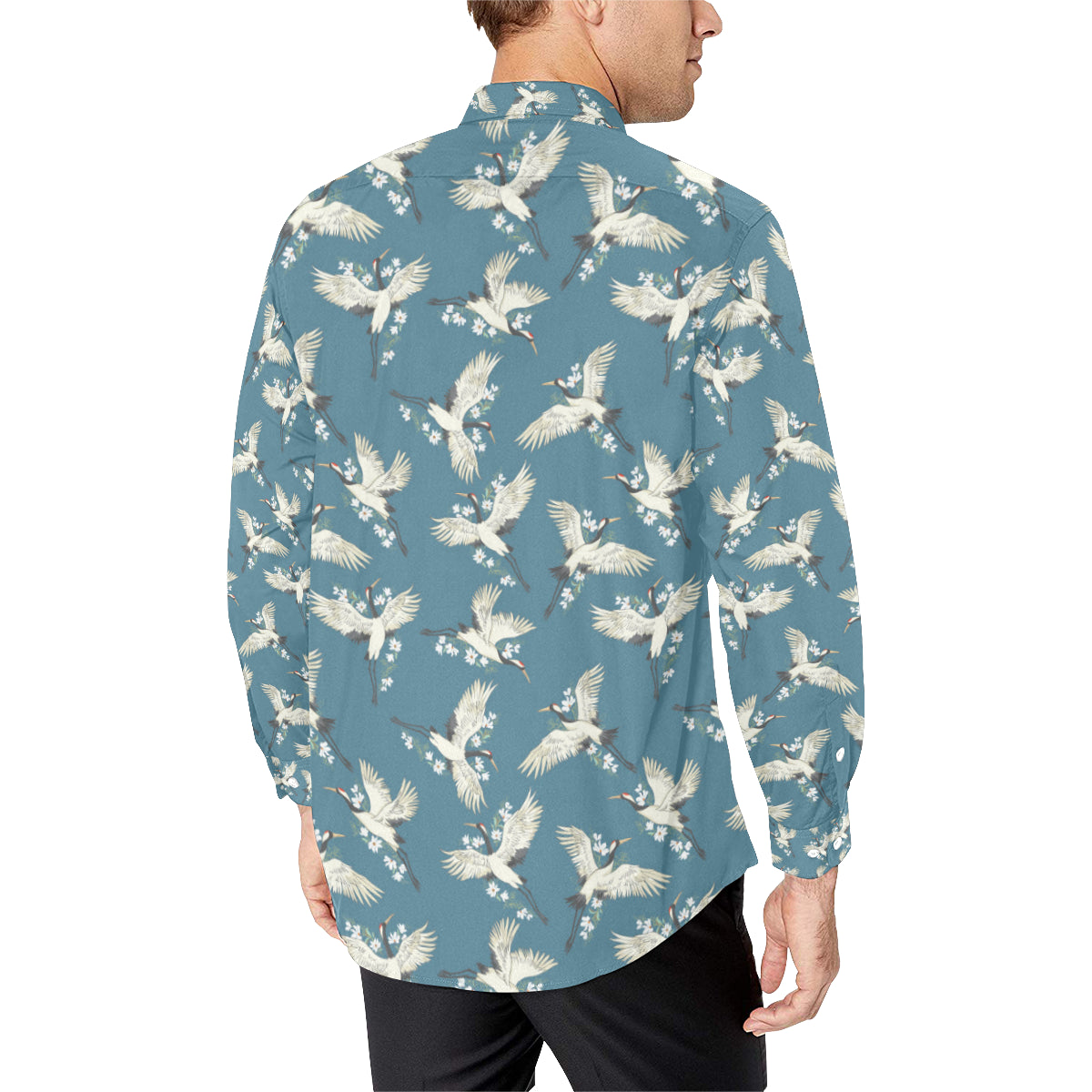 Crane Pattern Print Design 02 Men's Long Sleeve Shirt