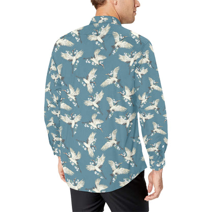 Crane Pattern Print Design 02 Men's Long Sleeve Shirt