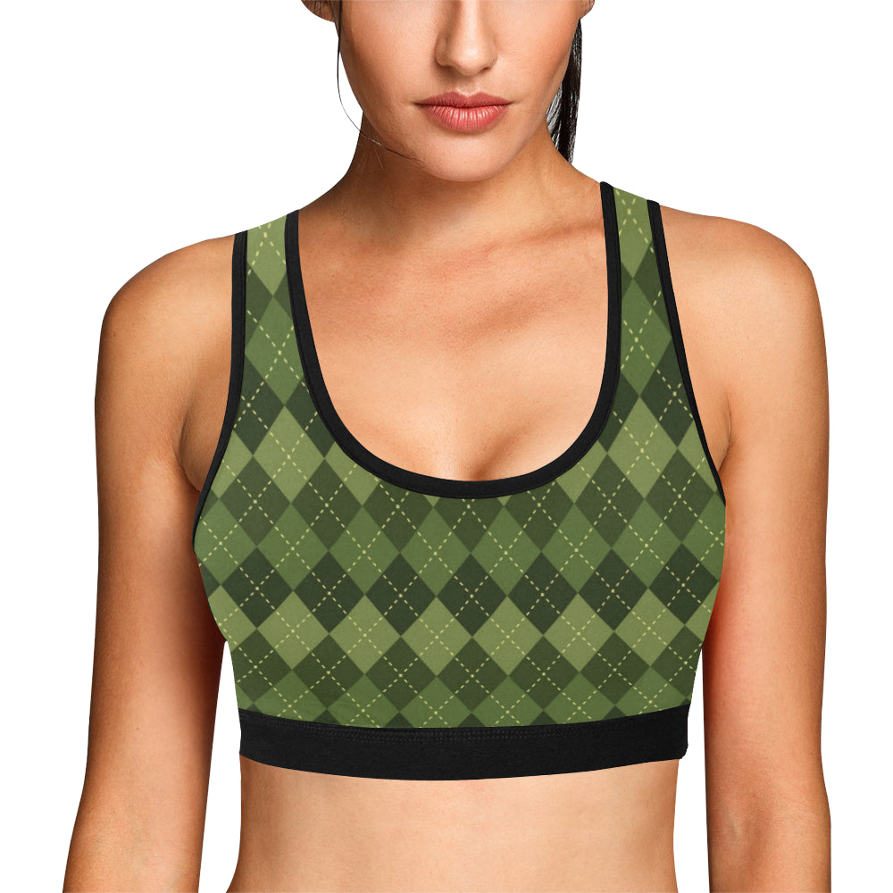 Argyle Green Pattern Print Design 01 Sports Bra