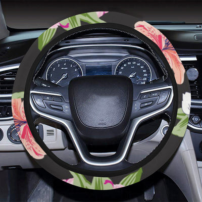 Lily Pattern Print Design LY02 Steering Wheel Cover with Elastic Edge