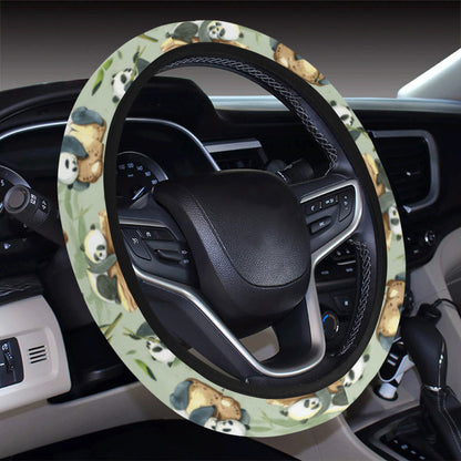 Panda Bear Design Bamboo Print Steering Wheel Cover with Elastic Edge