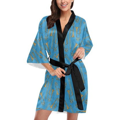 Trombone Pattern Print Design 01 Women's Short Kimono