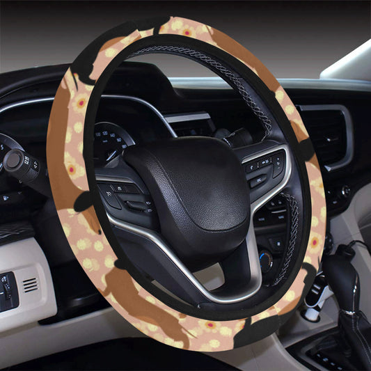 Dachshund Pattern Print Design 011 Steering Wheel Cover with Elastic Edge
