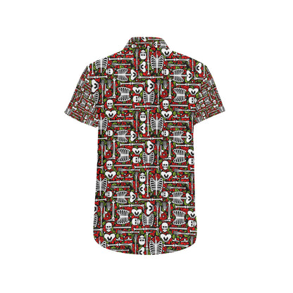 Skeleton Pattern Print Men's Short Sleeve Button Up Shirt