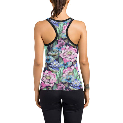 Water Lily Pattern Print Design WL07 Women's Racerback Tank Top