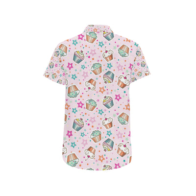 Cupcake Pattern Print Design CP03 Men's Short Sleeve Button Up Shirt