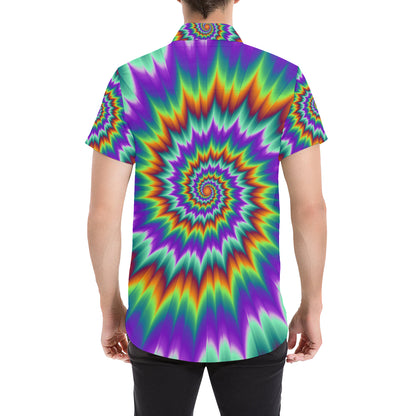 Optical illusion Pulsing fiery spirals Men's Short Sleeve Button Up Shirt