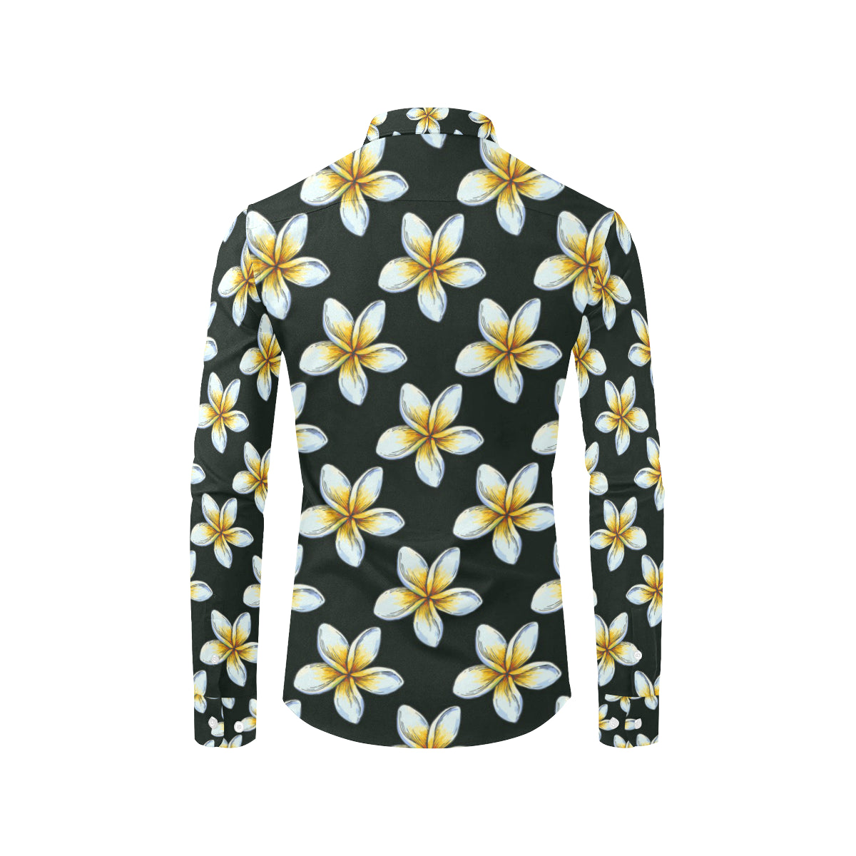 White Plumeria Pattern Print Design PM022 Men's Long Sleeve Shirt